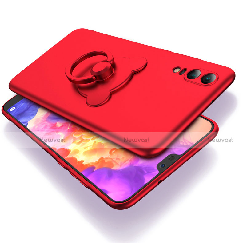 Hard Rigid Plastic Matte Finish Snap On Case with Finger Ring Stand for Huawei P20 Red