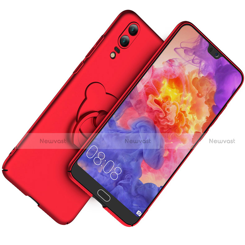 Hard Rigid Plastic Matte Finish Snap On Case with Finger Ring Stand for Huawei P20 Red