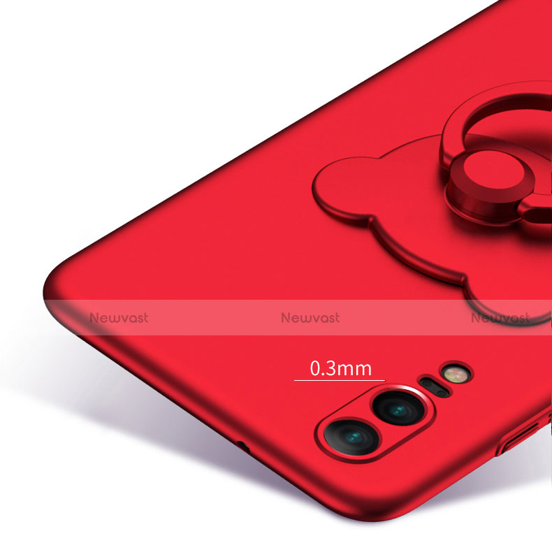 Hard Rigid Plastic Matte Finish Snap On Case with Finger Ring Stand for Huawei P20 Red