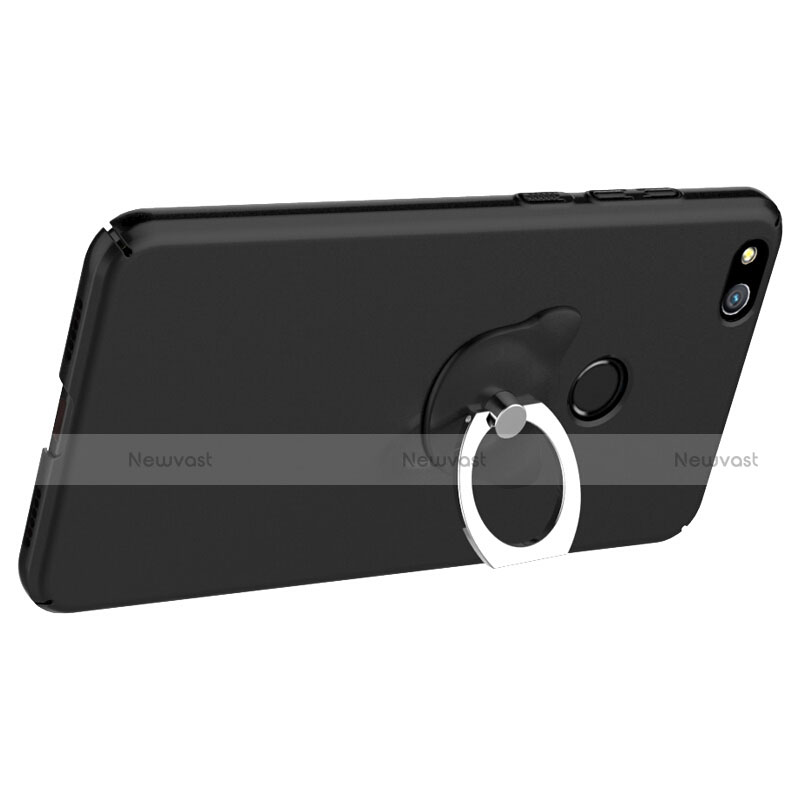 Hard Rigid Plastic Matte Finish Snap On Case with Finger Ring Stand for Huawei P8 Lite (2017) Black