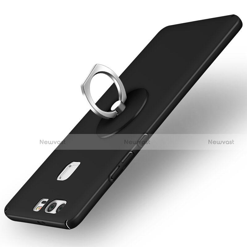 Hard Rigid Plastic Matte Finish Snap On Case with Finger Ring Stand for Huawei P9 Black