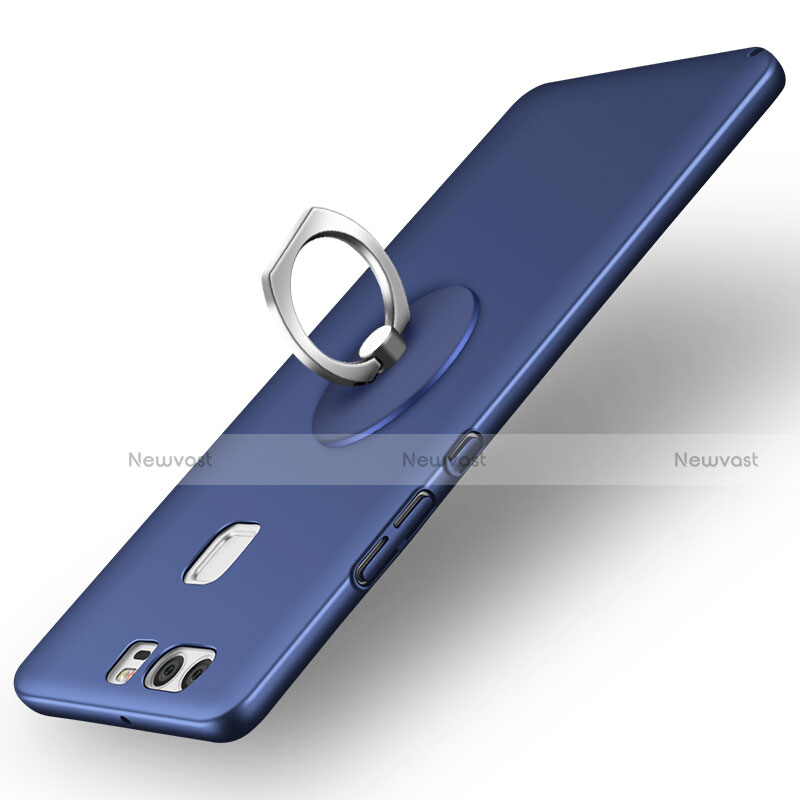 Hard Rigid Plastic Matte Finish Snap On Case with Finger Ring Stand for Huawei P9 Blue