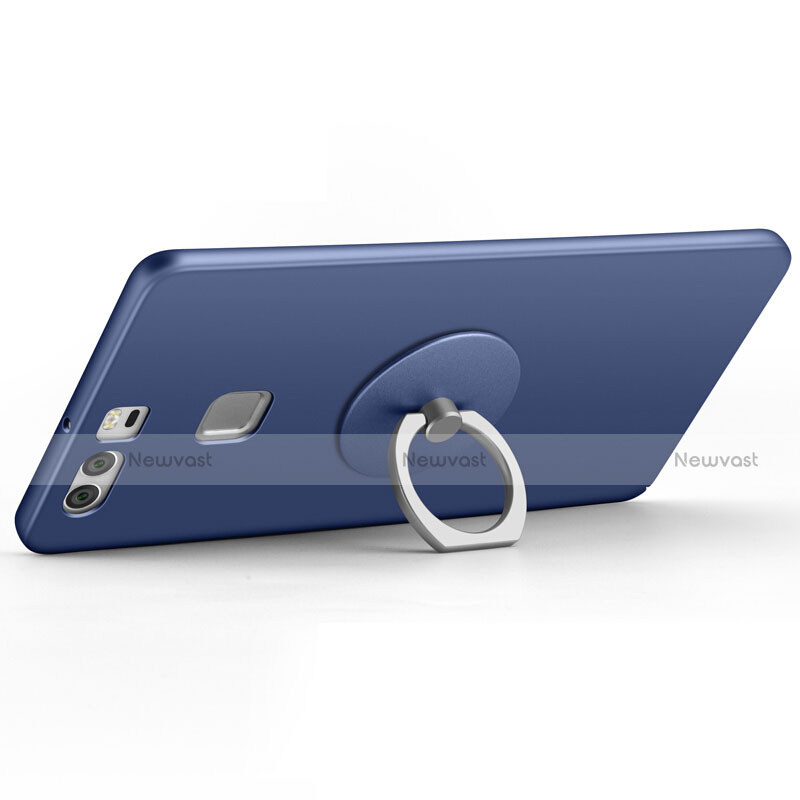 Hard Rigid Plastic Matte Finish Snap On Case with Finger Ring Stand for Huawei P9 Blue