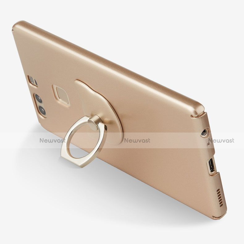 Hard Rigid Plastic Matte Finish Snap On Case with Finger Ring Stand for Huawei P9 Gold