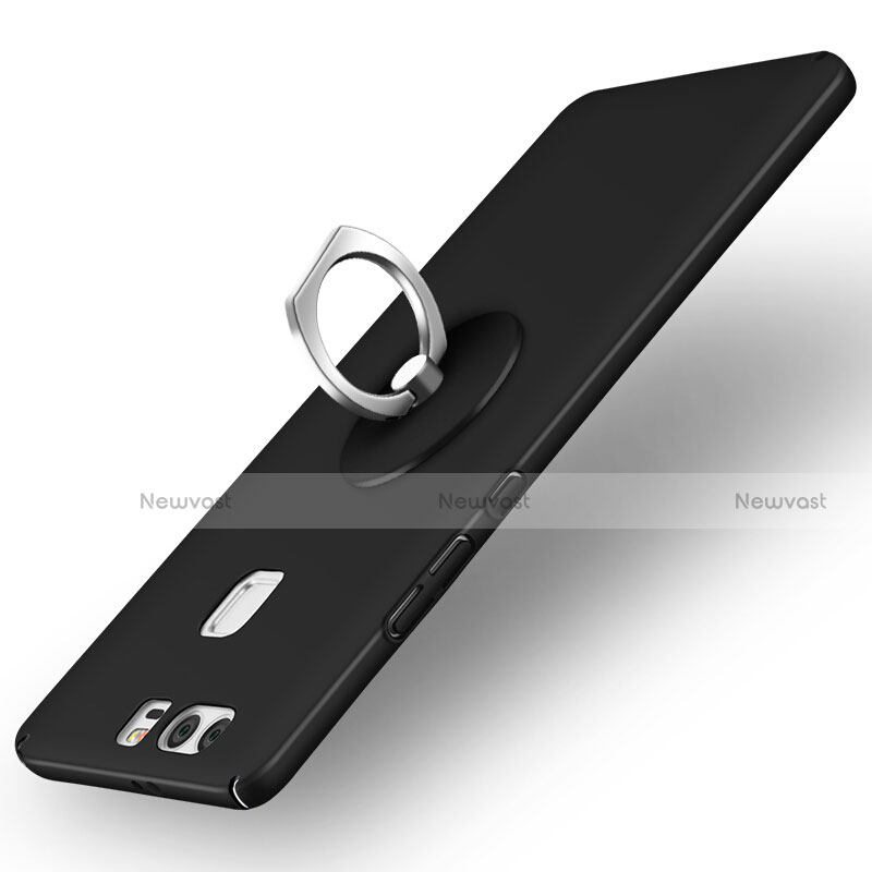 Hard Rigid Plastic Matte Finish Snap On Case with Finger Ring Stand for Huawei P9 Plus Black