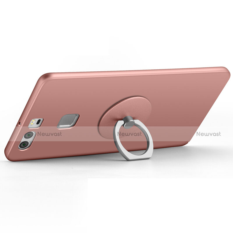 Hard Rigid Plastic Matte Finish Snap On Case with Finger Ring Stand for Huawei P9 Rose Gold