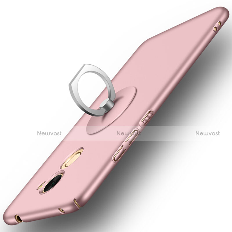 Hard Rigid Plastic Matte Finish Snap On Case with Finger Ring Stand for Huawei Y7 Prime Pink