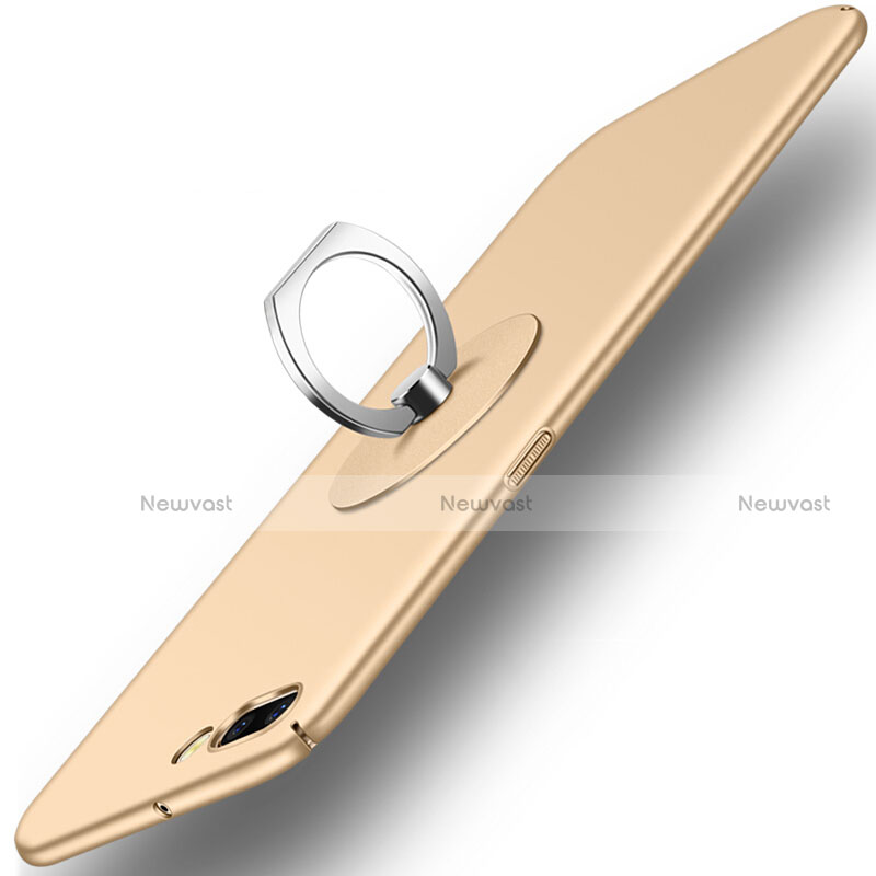 Hard Rigid Plastic Matte Finish Snap On Case with Finger Ring Stand for OnePlus 5 Gold