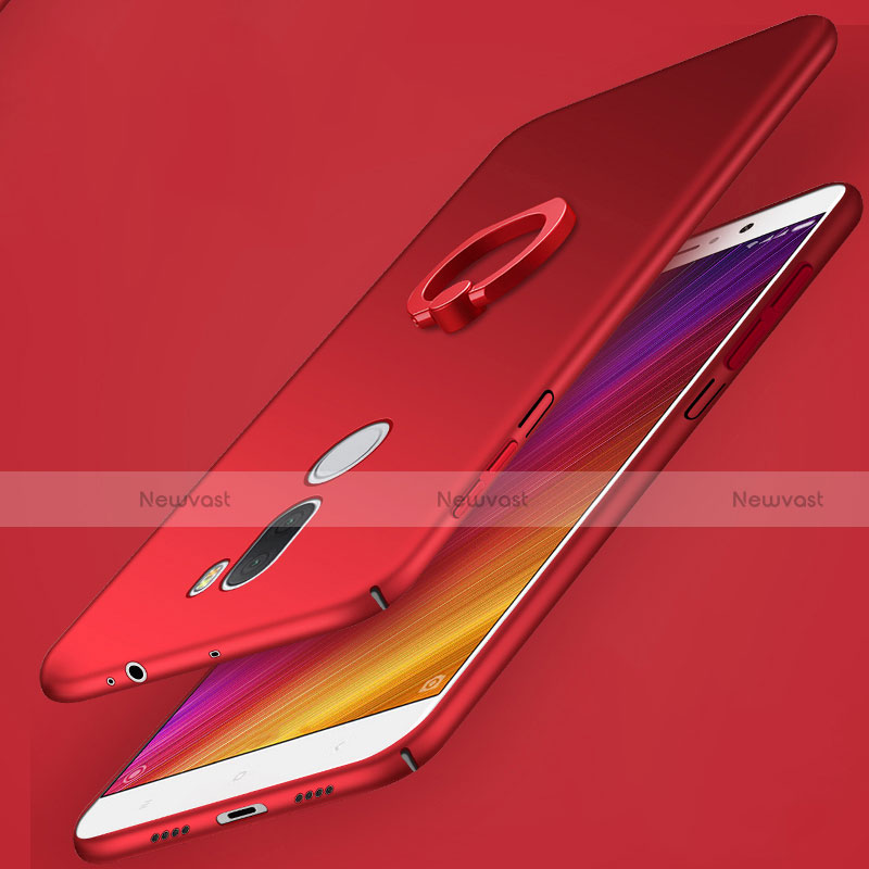 Hard Rigid Plastic Matte Finish Snap On Case with Finger Ring Stand for Xiaomi Mi 5S Plus Red