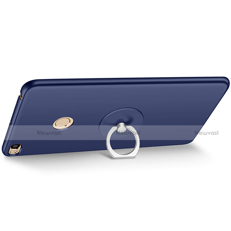 Hard Rigid Plastic Matte Finish Snap On Case with Finger Ring Stand for Xiaomi Mi Max 2 Blue