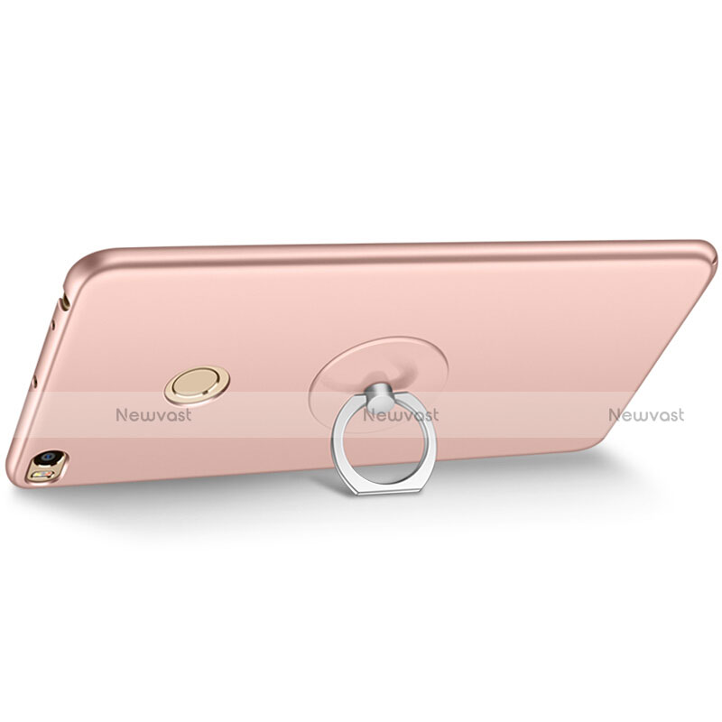 Hard Rigid Plastic Matte Finish Snap On Case with Finger Ring Stand for Xiaomi Mi Max 2 Rose Gold