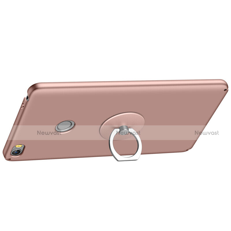 Hard Rigid Plastic Matte Finish Snap On Case with Finger Ring Stand for Xiaomi Mi Max Rose Gold