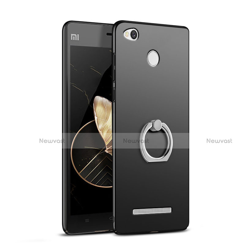 Hard Rigid Plastic Matte Finish Snap On Case with Finger Ring Stand for Xiaomi Redmi 3S Prime Black