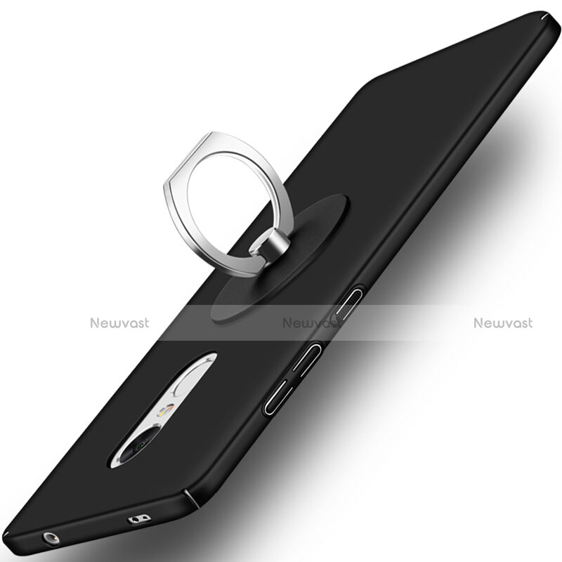 Hard Rigid Plastic Matte Finish Snap On Case with Finger Ring Stand for Xiaomi Redmi Note 4 Black