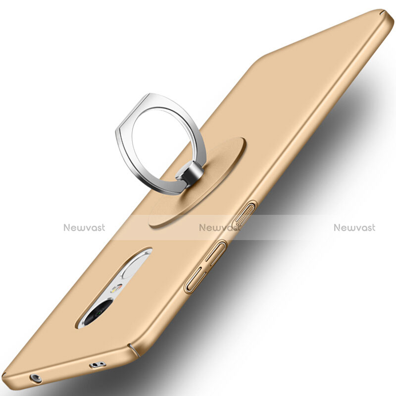 Hard Rigid Plastic Matte Finish Snap On Case with Finger Ring Stand for Xiaomi Redmi Note 4 Standard Edition Gold