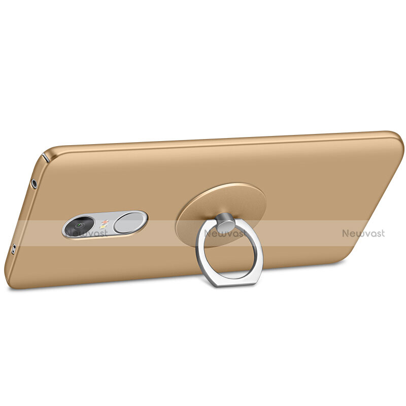 Hard Rigid Plastic Matte Finish Snap On Case with Finger Ring Stand for Xiaomi Redmi Note 4 Standard Edition Gold