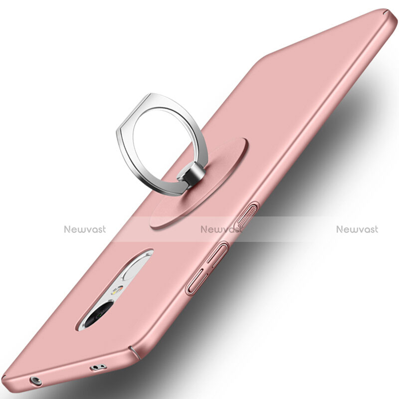 Hard Rigid Plastic Matte Finish Snap On Case with Finger Ring Stand for Xiaomi Redmi Note 4 Standard Edition Rose Gold