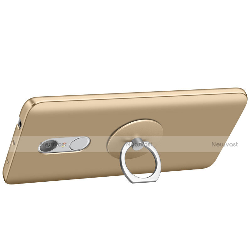 Hard Rigid Plastic Matte Finish Snap On Case with Finger Ring Stand for Xiaomi Redmi Note 4X High Edition Gold