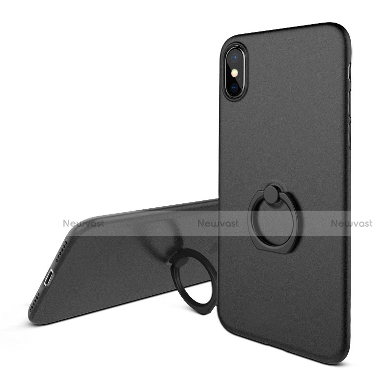 Hard Rigid Plastic Matte Finish Snap On Case with Finger Ring Stand Q02 for Apple iPhone X Black