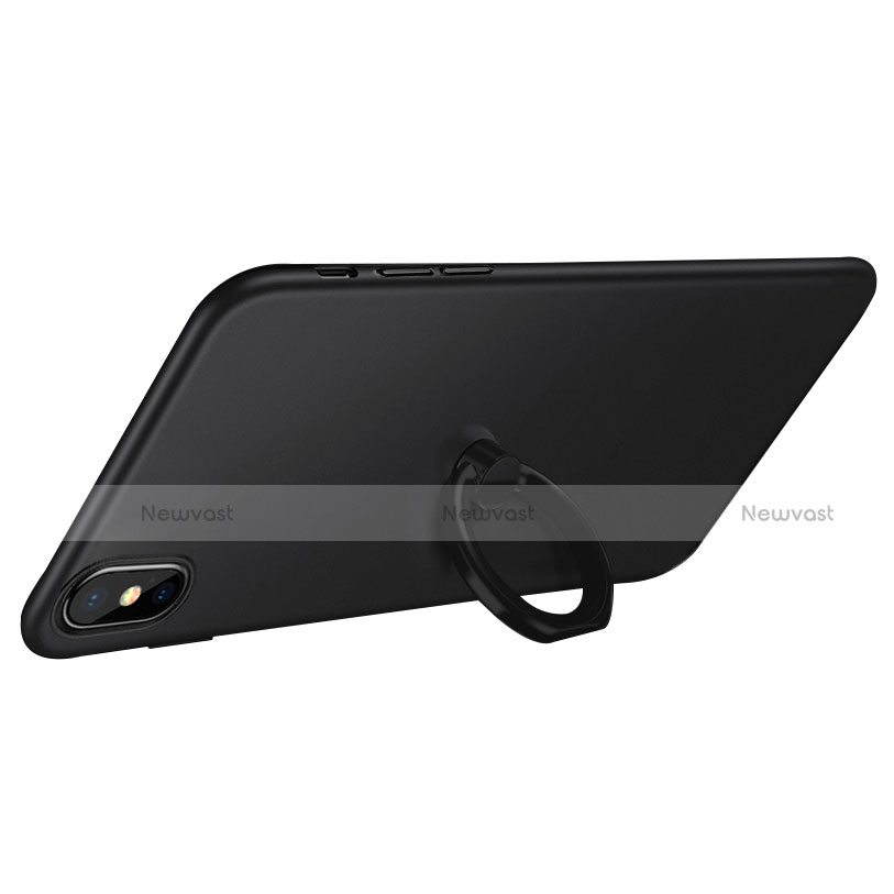 Hard Rigid Plastic Matte Finish Snap On Case with Finger Ring Stand Q02 for Apple iPhone Xs Black