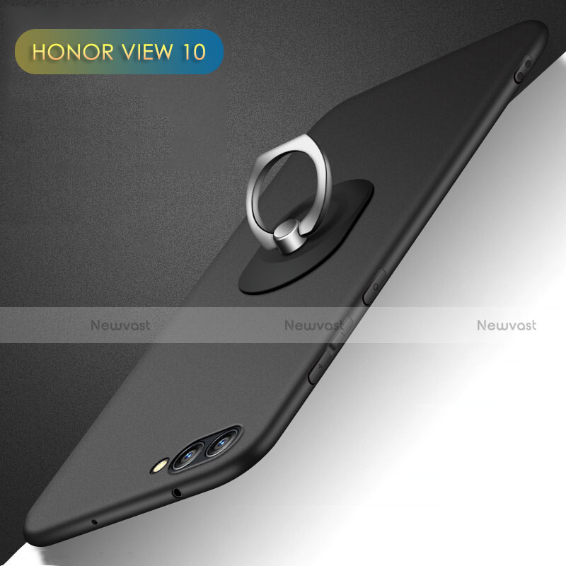 Hard Rigid Plastic Matte Finish Snap On Case with Finger Ring Stand Q02 for Huawei Honor V10 Black