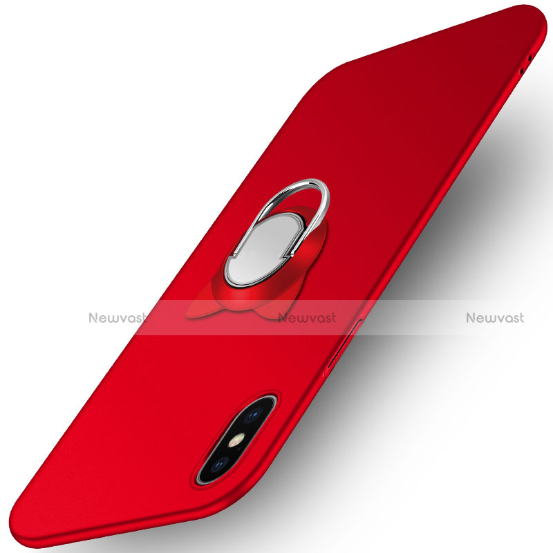 Hard Rigid Plastic Matte Finish Snap On Case with Finger Ring Stand R03 for Apple iPhone Xs Red