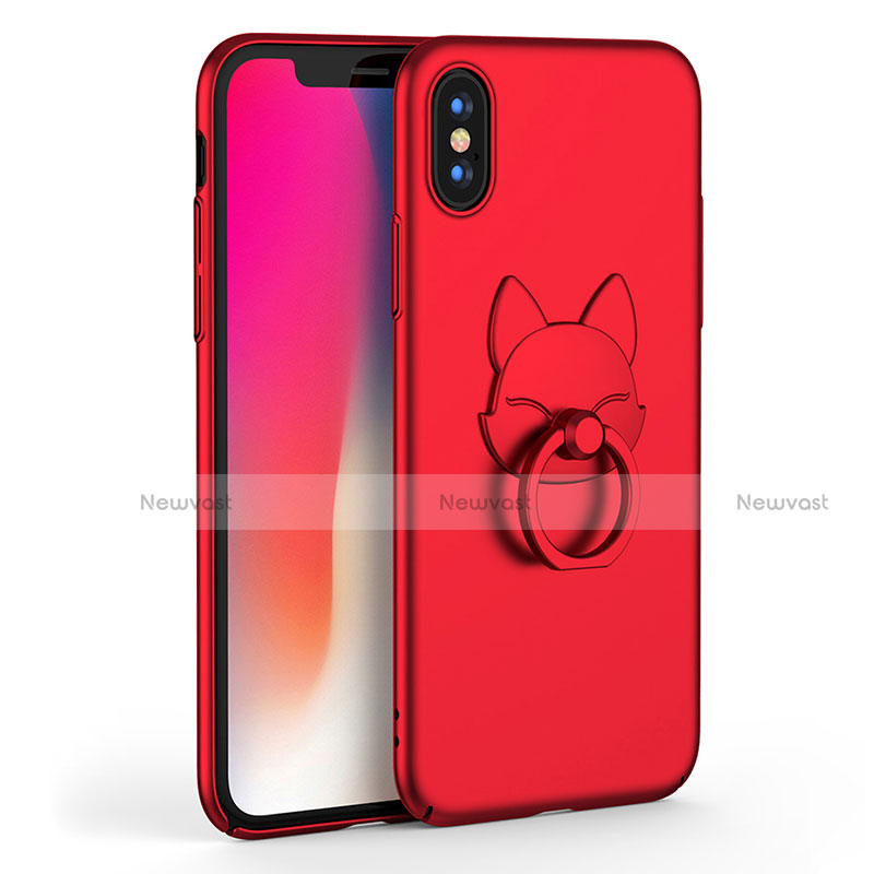 Hard Rigid Plastic Matte Finish Snap On Case with Finger Ring Stand R08 for Apple iPhone X Red