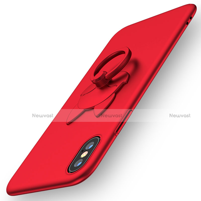 Hard Rigid Plastic Matte Finish Snap On Case with Finger Ring Stand R08 for Apple iPhone X Red