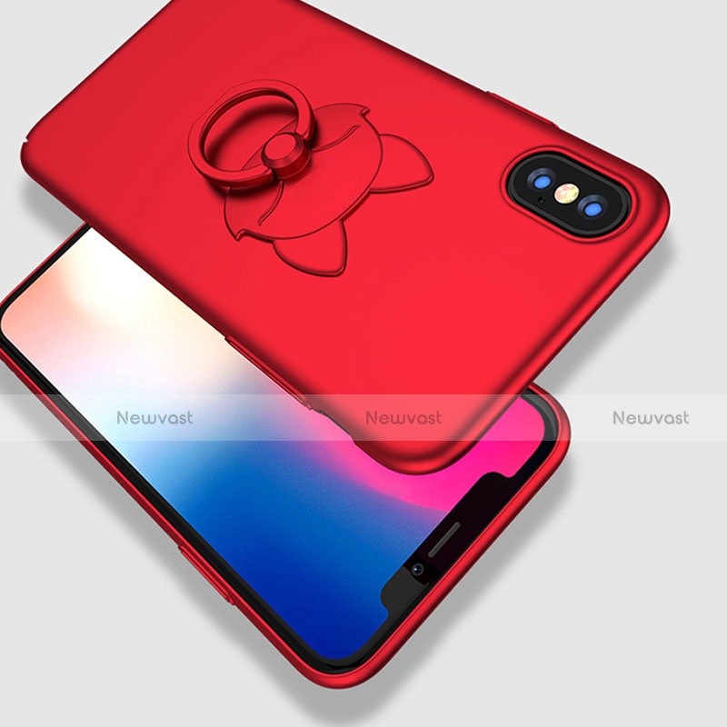 Hard Rigid Plastic Matte Finish Snap On Case with Finger Ring Stand R08 for Apple iPhone X Red