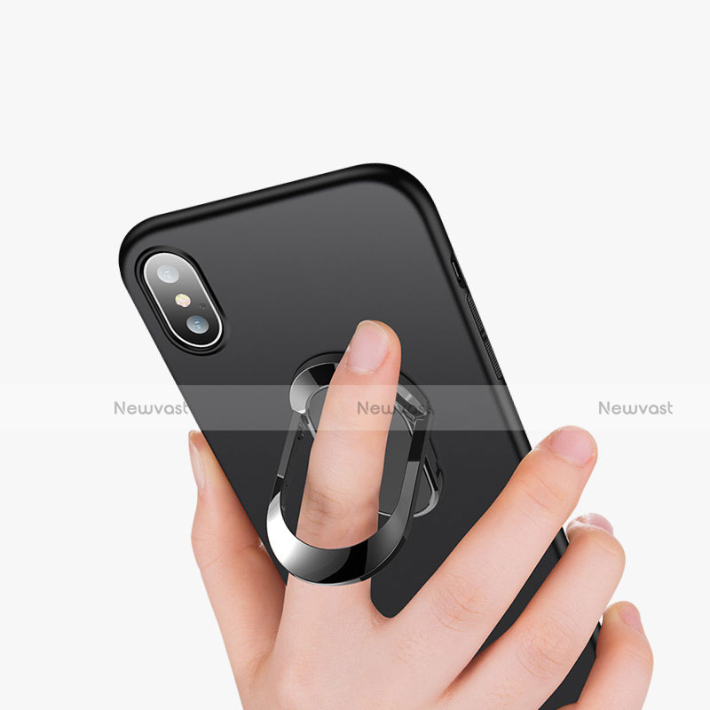 Hard Rigid Plastic Matte Finish Snap On Case with Finger Ring Stand T01 for Apple iPhone Xs Max Black