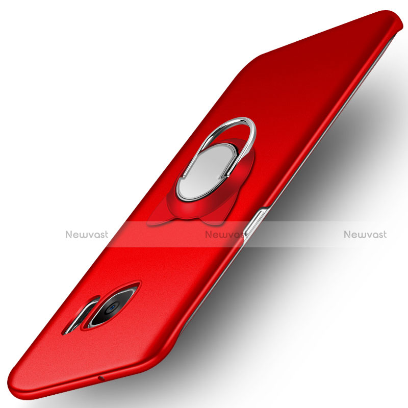 Hard Rigid Plastic Matte Finish Snap On Case with Magnetic Finger Ring Stand for Samsung Galaxy S7 Edge G935F Red