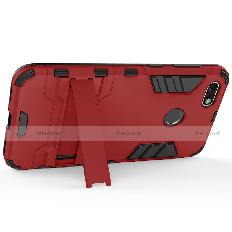 Hard Rigid Plastic Matte Finish Snap On Case with Stand for Huawei Enjoy 7 Red