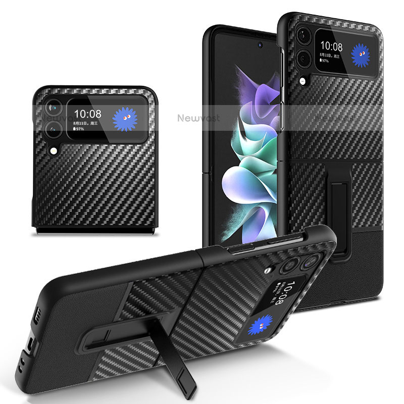 Hard Rigid Plastic Matte Finish Twill Snap On Case Cover for Samsung Galaxy Z Flip3 5G Black