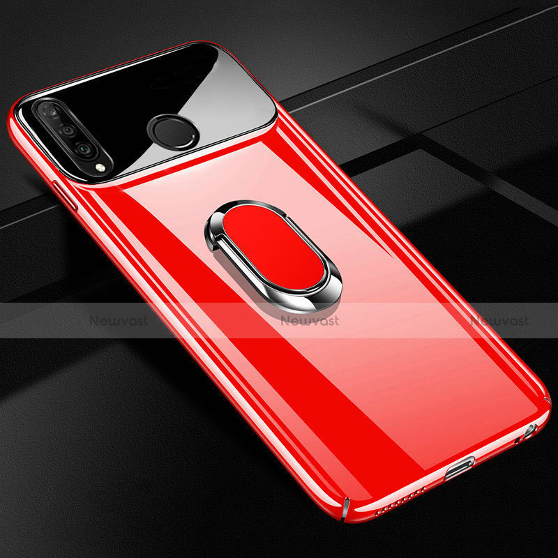 Hard Rigid Plastic Mirror Cover Case 360 Degrees Magnetic Finger Ring Stand for Huawei Nova 4e Red