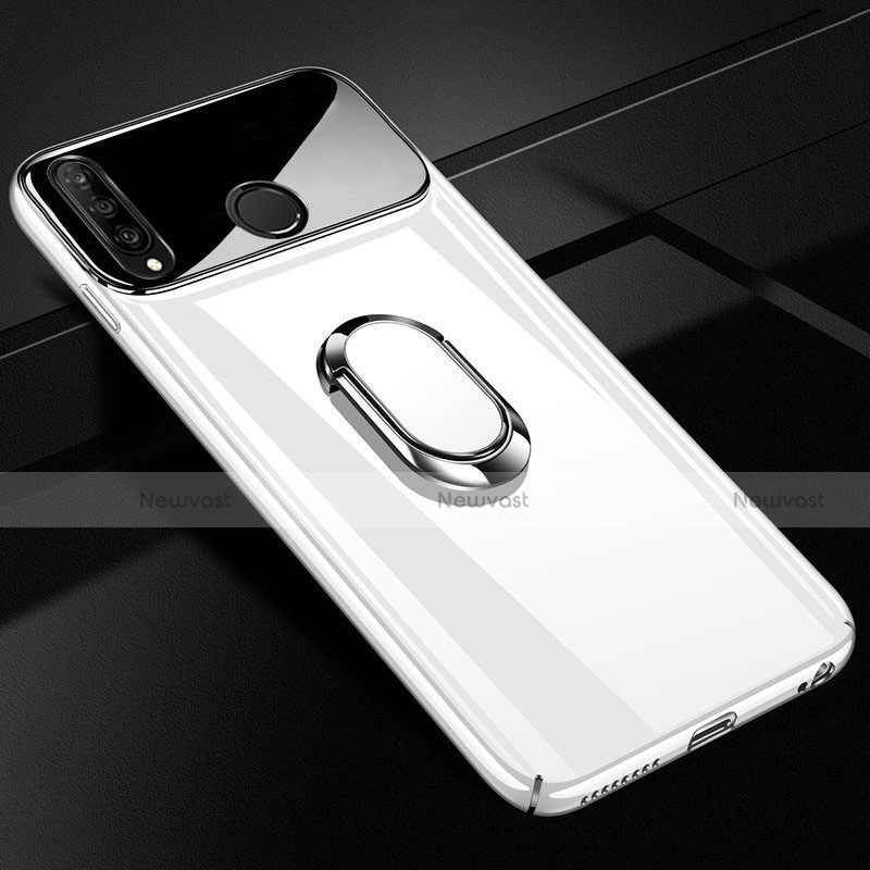 Hard Rigid Plastic Mirror Cover Case 360 Degrees Magnetic Finger Ring Stand for Huawei Nova 4e White