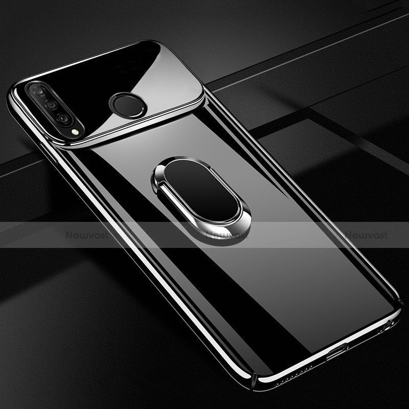 Hard Rigid Plastic Mirror Cover Case 360 Degrees Magnetic Finger Ring Stand for Huawei P30 Lite New Edition Black