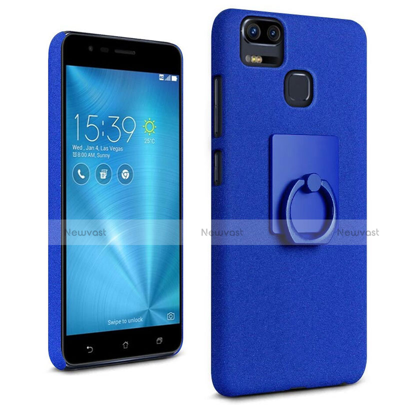 Hard Rigid Plastic Quicksand Cover with Finger Ring Stand for Asus Zenfone 3 Zoom Blue