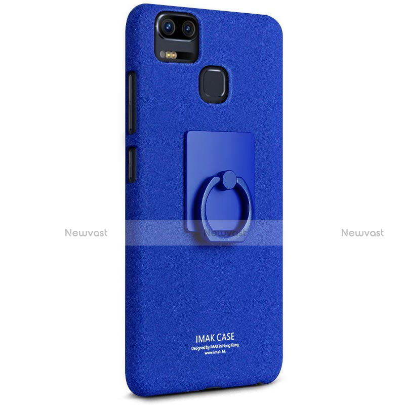 Hard Rigid Plastic Quicksand Cover with Finger Ring Stand for Asus Zenfone 3 Zoom Blue