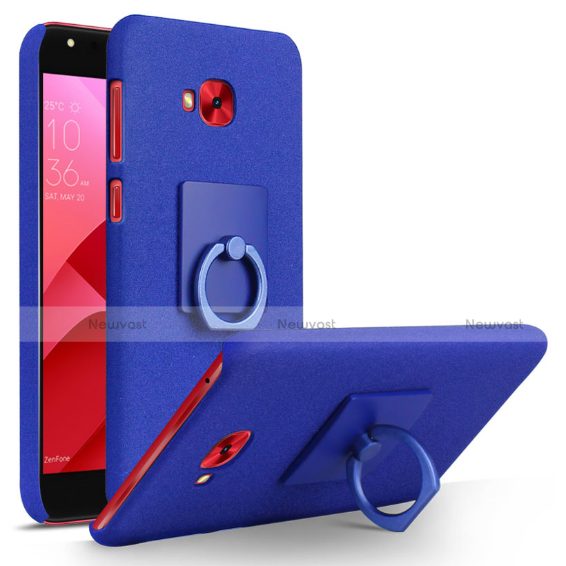 Hard Rigid Plastic Quicksand Cover with Finger Ring Stand for Asus Zenfone 4 Selfie Pro Blue