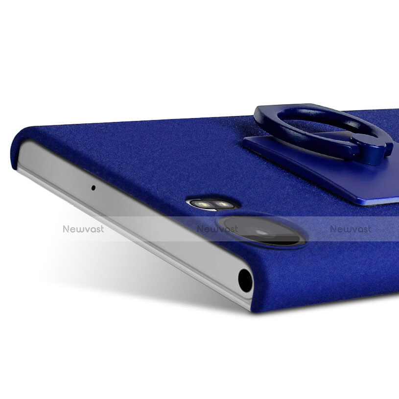 Hard Rigid Plastic Quicksand Cover with Finger Ring Stand for Blackberry KEYone Blue