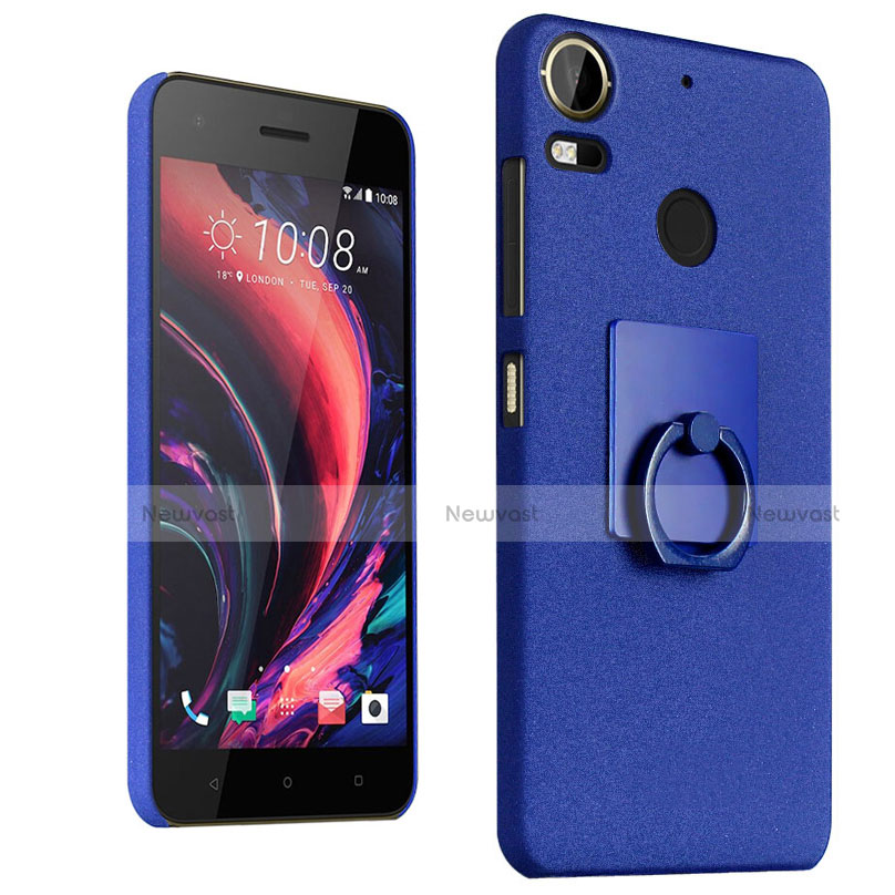 Hard Rigid Plastic Quicksand Cover with Finger Ring Stand for HTC Desire 10 Pro Blue