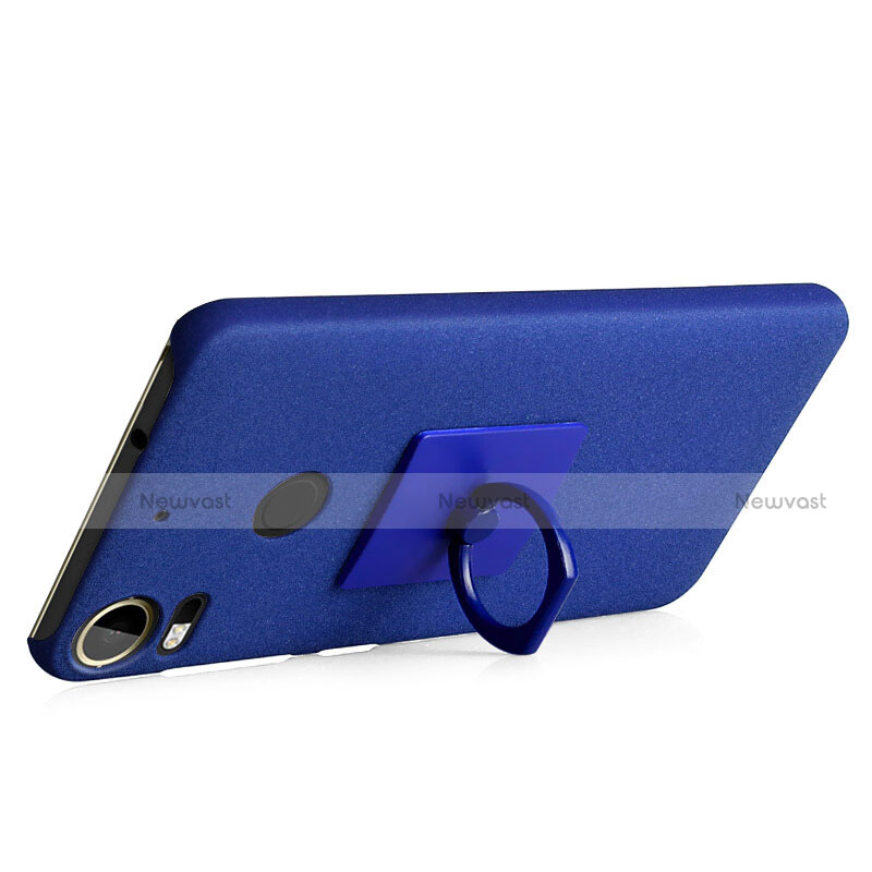 Hard Rigid Plastic Quicksand Cover with Finger Ring Stand for HTC Desire 10 Pro Blue