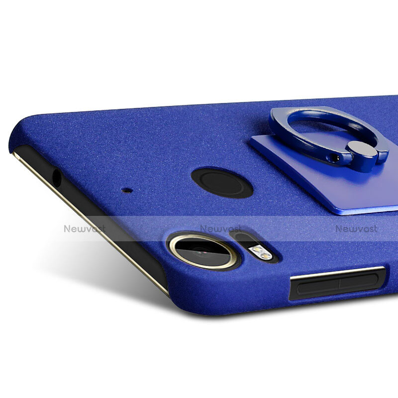 Hard Rigid Plastic Quicksand Cover with Finger Ring Stand for HTC Desire 10 Pro Blue