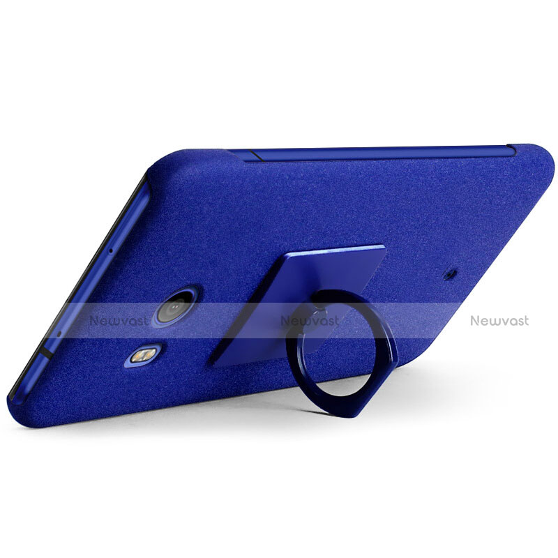 Hard Rigid Plastic Quicksand Cover with Finger Ring Stand for HTC U11 Blue