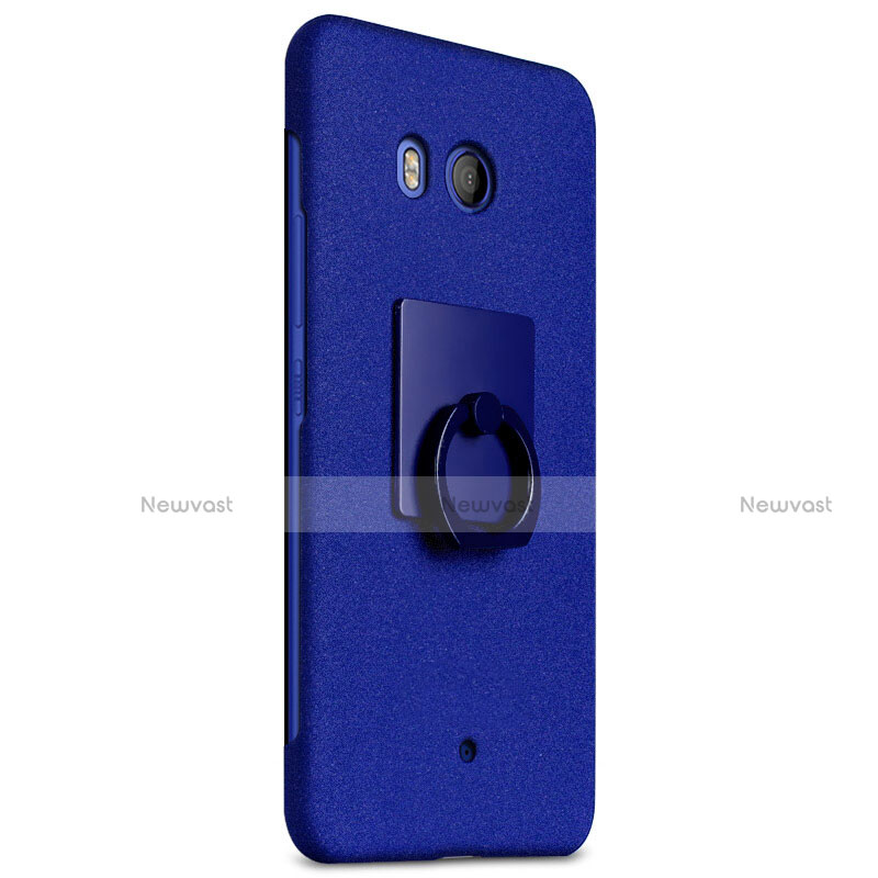 Hard Rigid Plastic Quicksand Cover with Finger Ring Stand for HTC U11 Blue