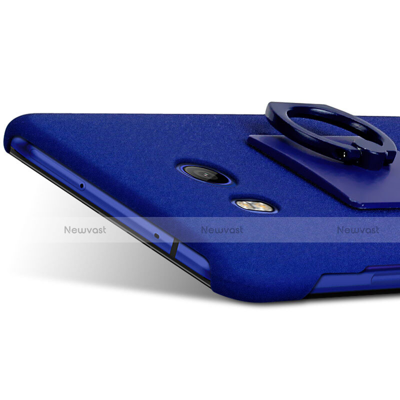 Hard Rigid Plastic Quicksand Cover with Finger Ring Stand for HTC U11 Blue