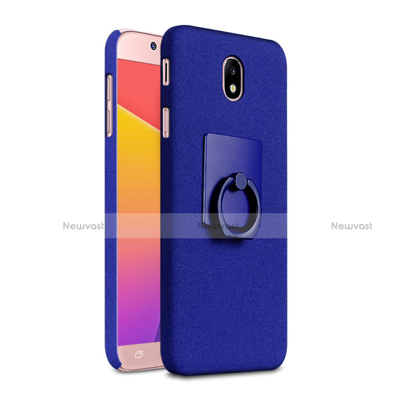 Hard Rigid Plastic Quicksand Cover with Finger Ring Stand for Samsung Galaxy J7 (2017) Duos J730F Blue