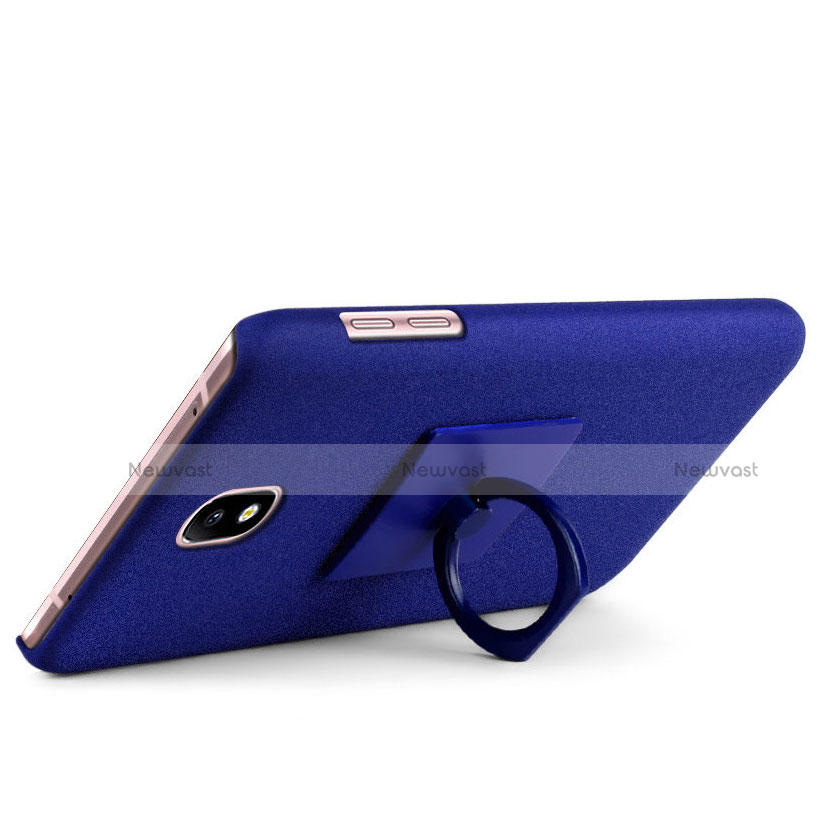 Hard Rigid Plastic Quicksand Cover with Finger Ring Stand for Samsung Galaxy J7 (2017) SM-J730F Blue