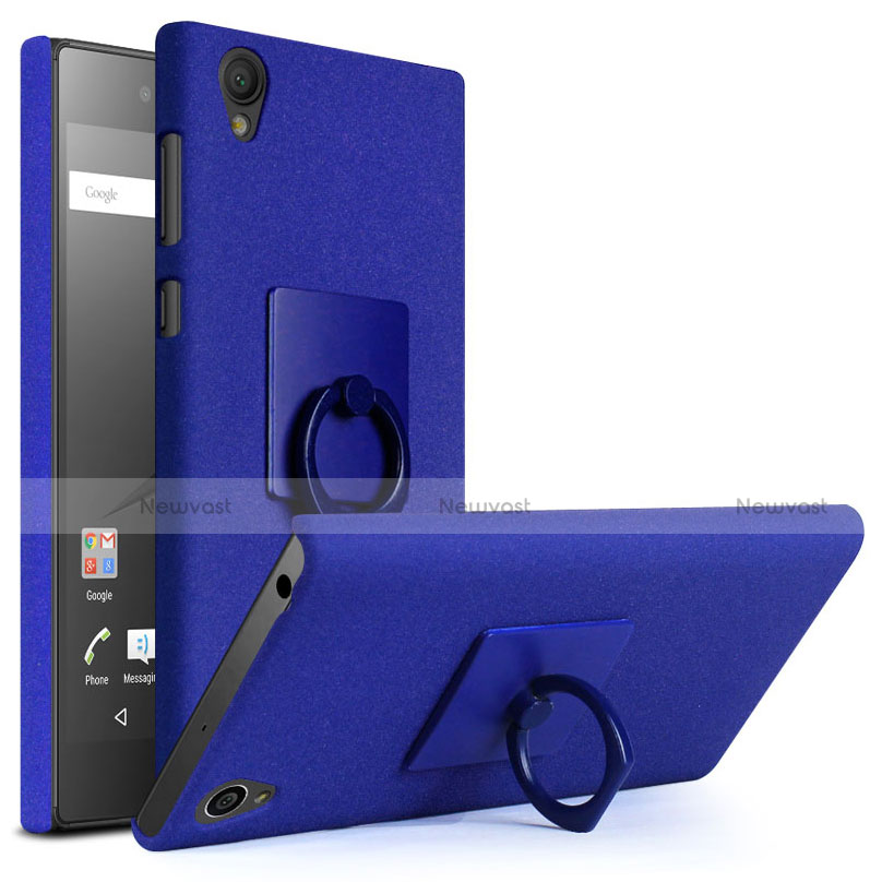 Hard Rigid Plastic Quicksand Cover with Finger Ring Stand for Sony Xperia L1 Blue