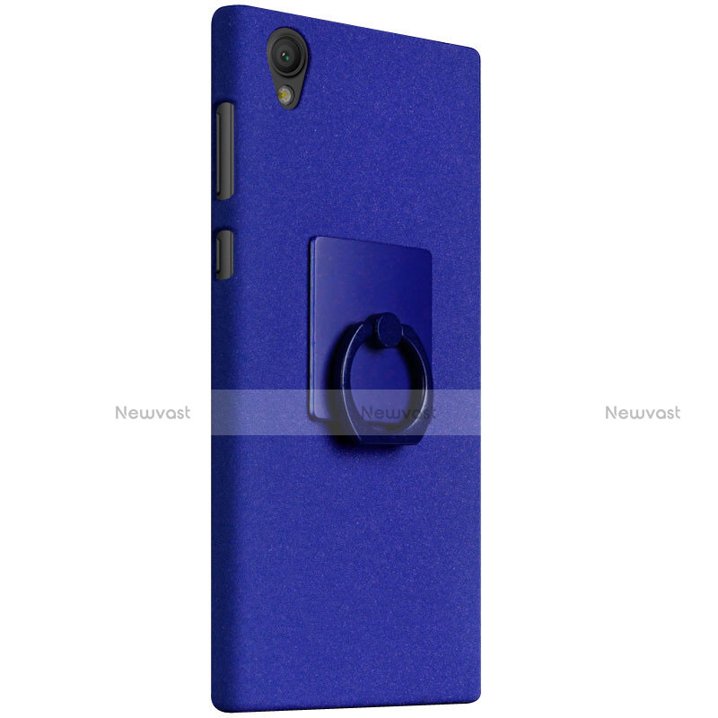 Hard Rigid Plastic Quicksand Cover with Finger Ring Stand for Sony Xperia L1 Blue